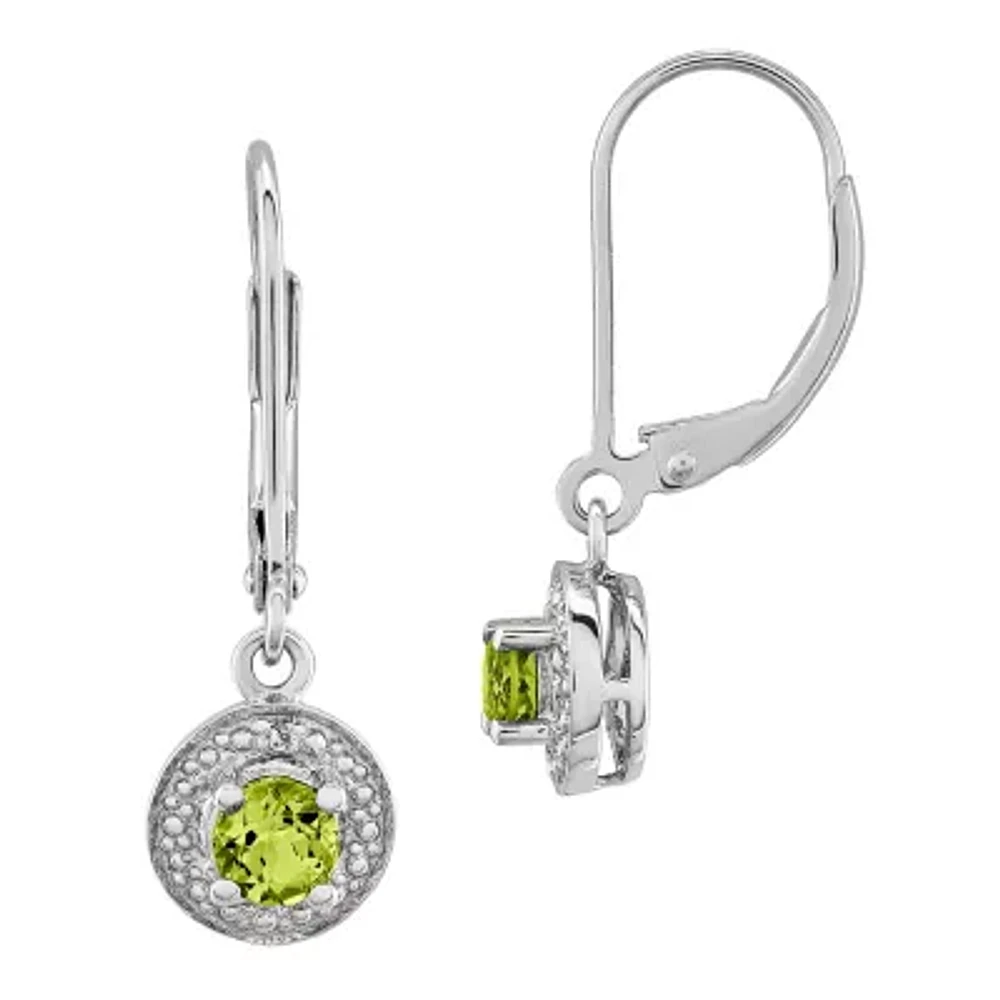 Womens Diamond Accent Genuine Green Peridot Sterling Silver Round Drop Earrings