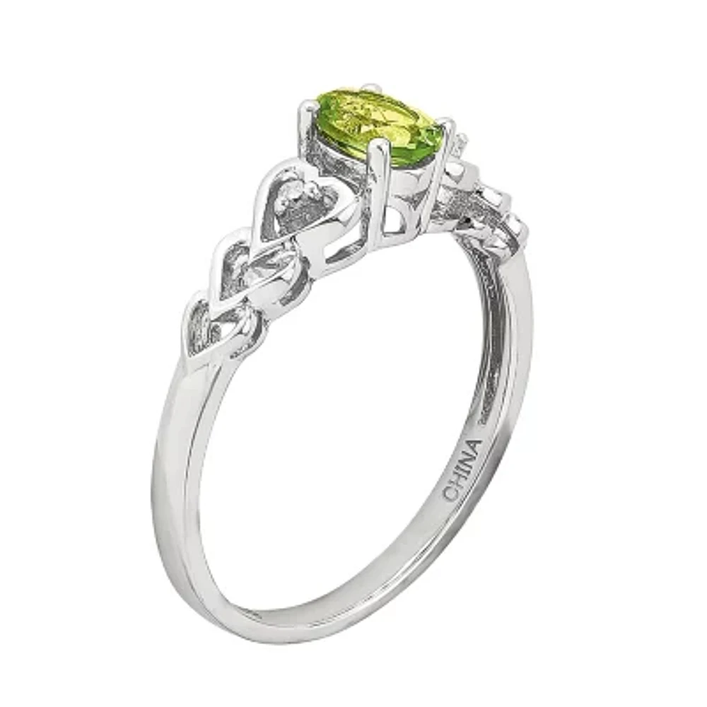 Womens Diamond Accent Genuine Green Peridot Sterling Silver Oval Delicate Cocktail Ring