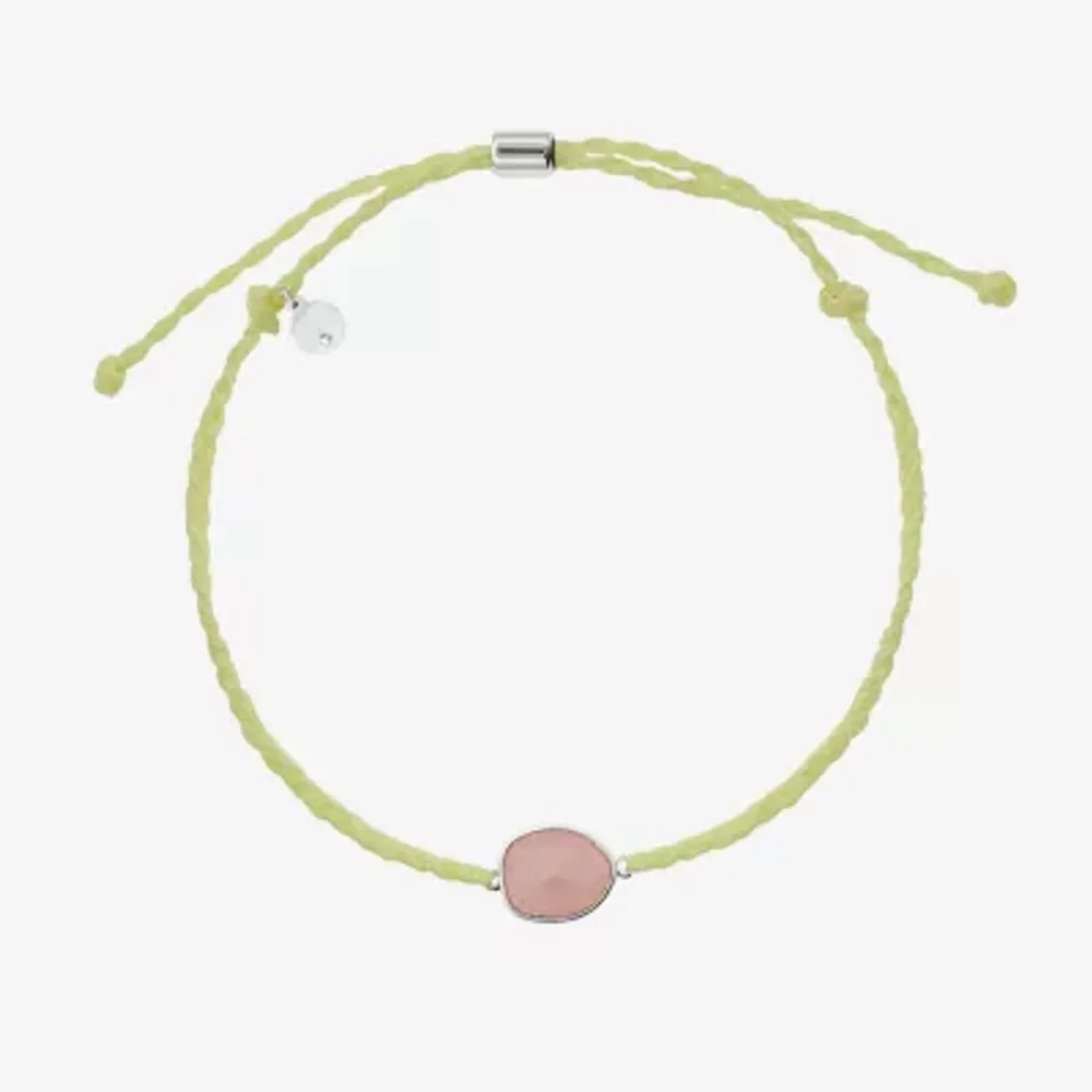 Itsy Bitsy Light Yellow & Pink Bolo Stone Womens Pure Silver Over Brass Hypoallergenic Cord Bracelet