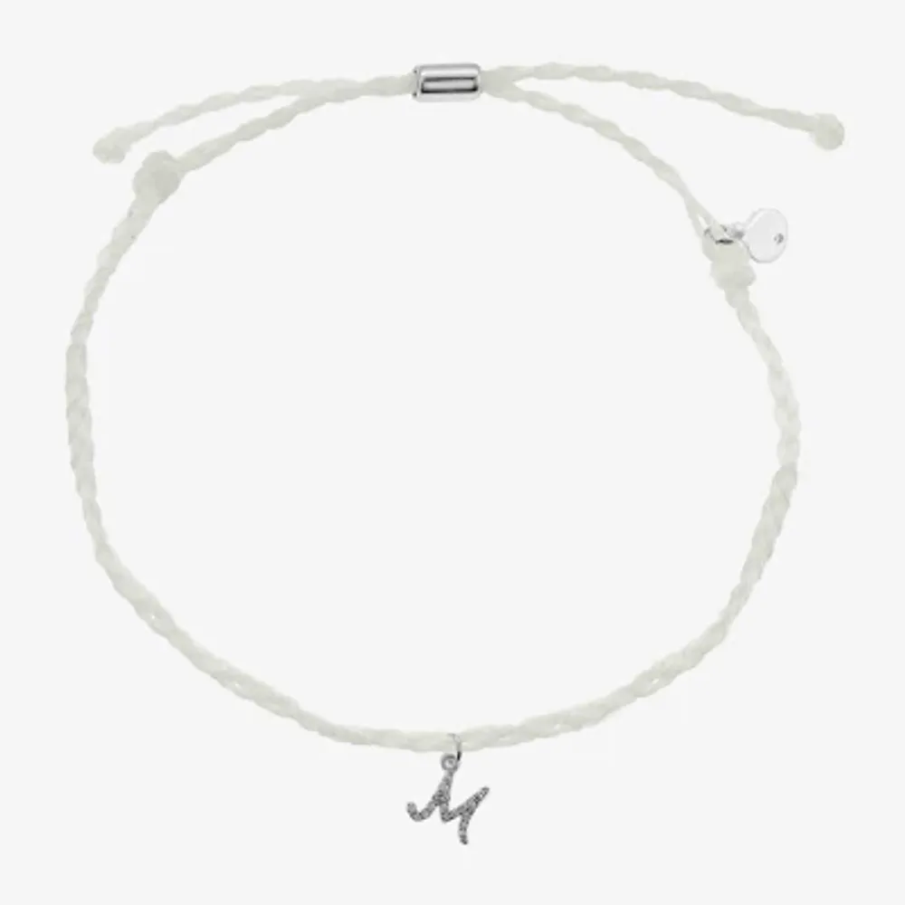 Itsy Bitsy White Bolo Initial Womens Cubic Zirconia Pure Silver Over Brass Hypoallergenic Cord Bracelet