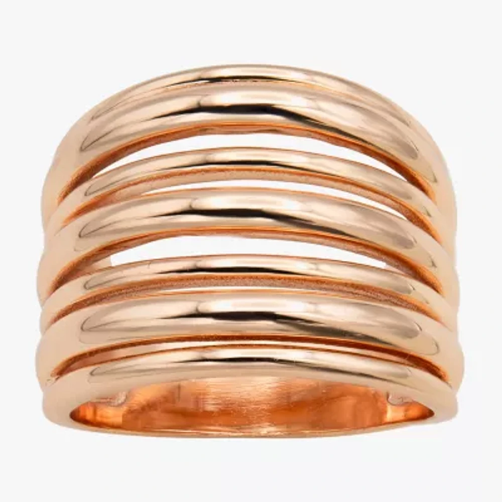 Sparkle Allure Faux Stacked Womens 8.5MM 18K Rose Gold Over Brass Band