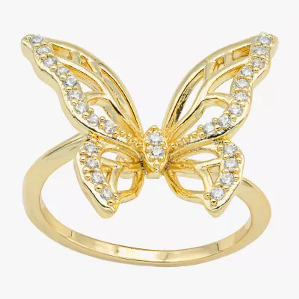 Sparkle Allure Womens Cubic Zirconia 14K Gold Over Brass Butterfly Cocktail Ring