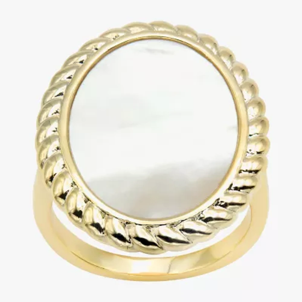 Sparkle Allure Roped Womens White Cultured Freshwater Pearl Mother Of 14K Gold Over Brass Oval Cocktail Ring