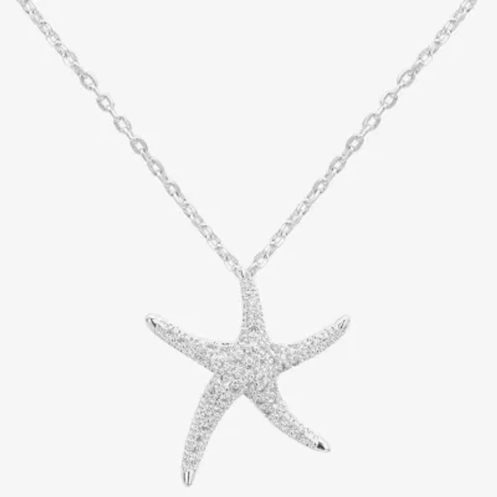 Sparkle Allure Starfish Womens Cubic Zirconia Pure Silver Over Brass 16 Inch Pendant Necklace