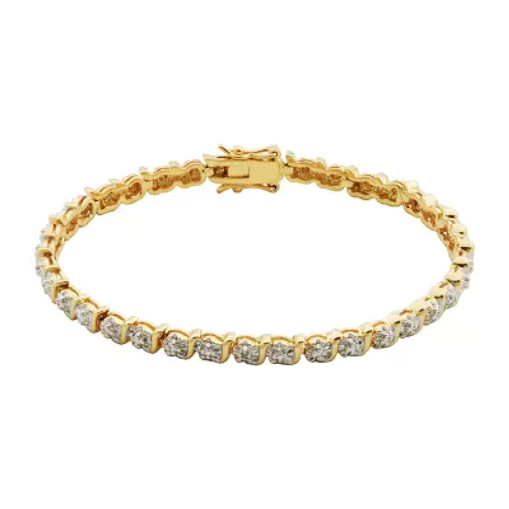 Silver Reflections Womens Natural White Diamond Accent 14K Gold Over Brass Round 7.25 Inch Tennis Bracelet