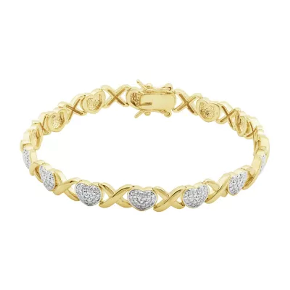 Womens Natural White Diamond Accent 14K Gold Over Brass Round 7.25 Inch Tennis Bracelet