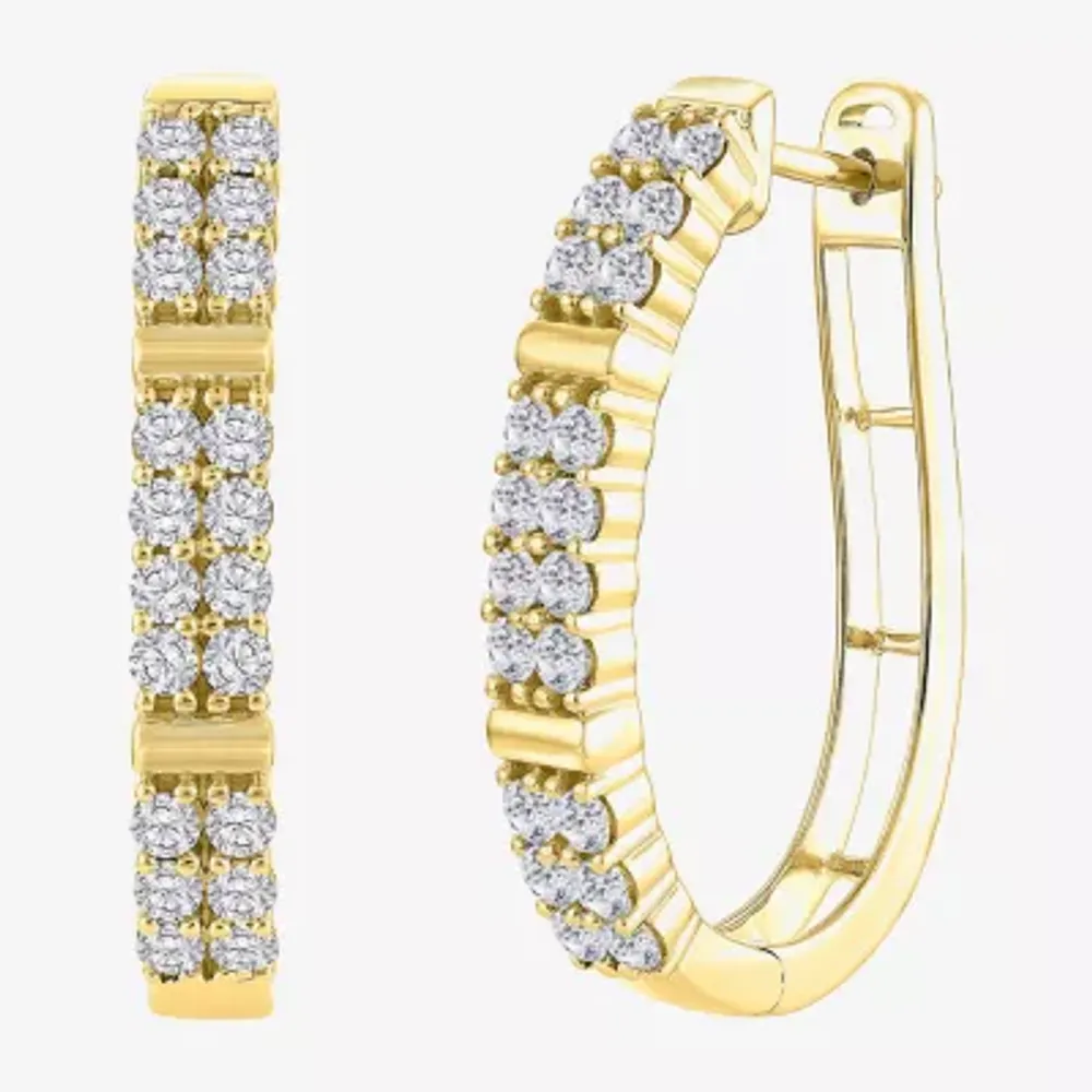 (H-I / I1) Womens 1 CT. T.W. Lab Grown White Diamond 10K Gold 25.6mm Hoop Earrings