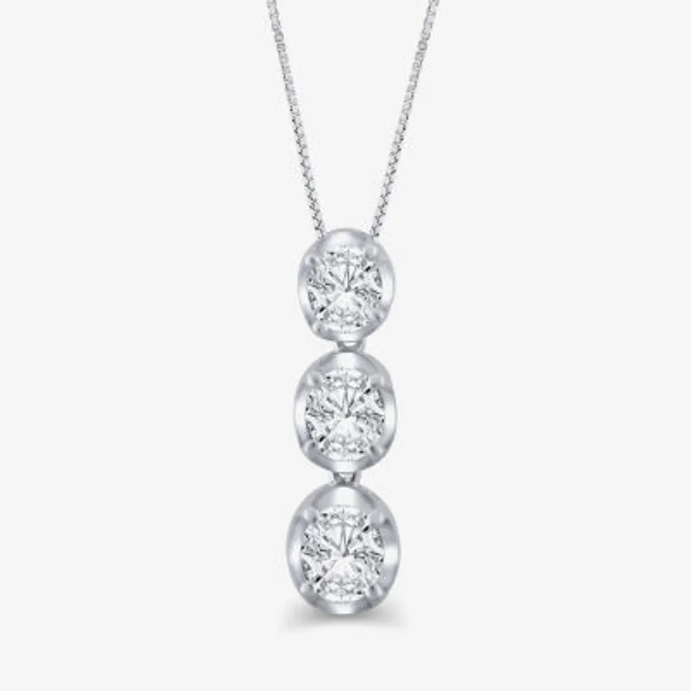 Linear 3-Stone (H-I / I1) Womens 1 CT. T.W. Lab Grown White Diamond 10K White Gold Round 18 Inch Pendant Necklace