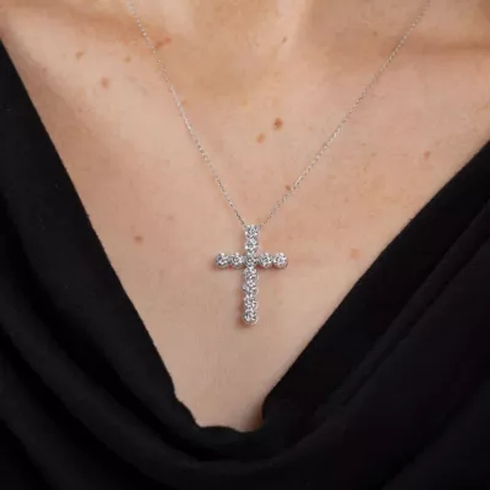 Floating Diamonds (F / Vs2) Womens 2 CT. T.W. Lab Grown White Diamond 14K White Gold Cross 18 Inch Pendant Necklace