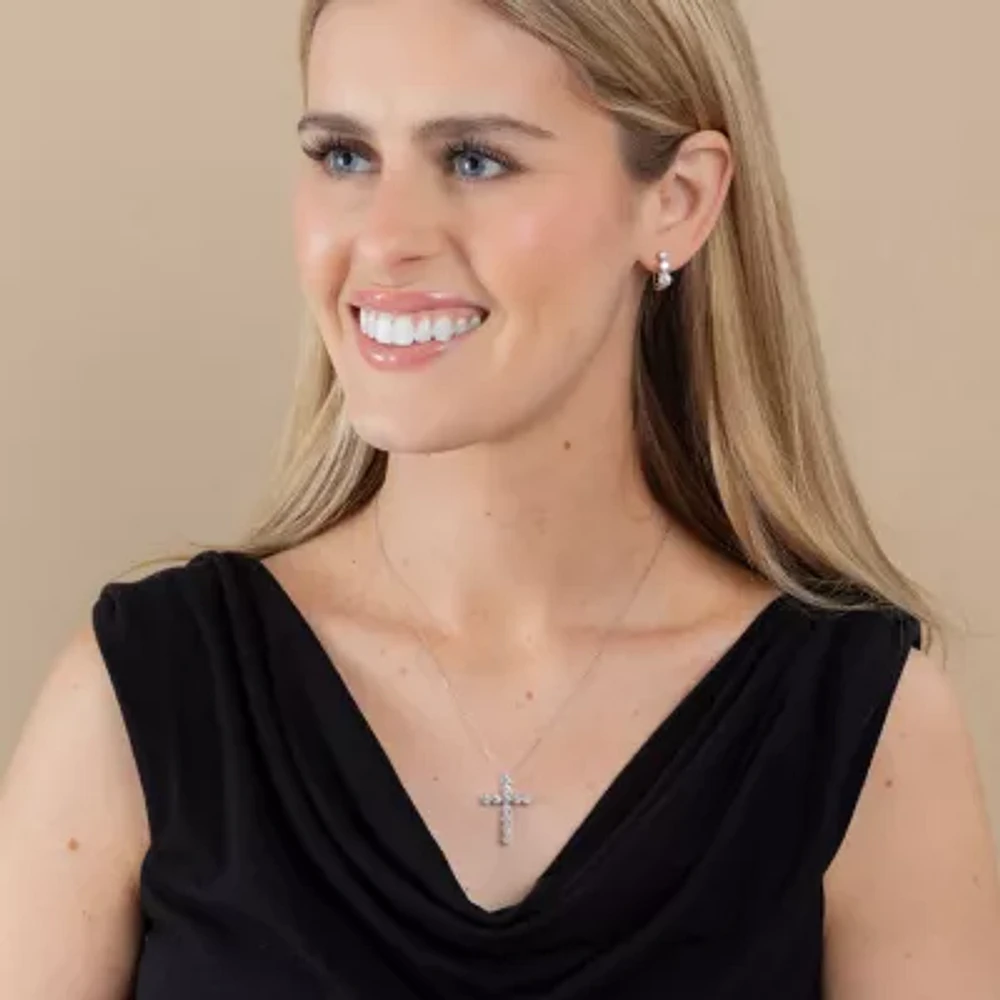 Floating Diamonds (F / Vs2) Womens 2 CT. T.W. Lab Grown White Diamond 14K White Gold Cross 18 Inch Pendant Necklace