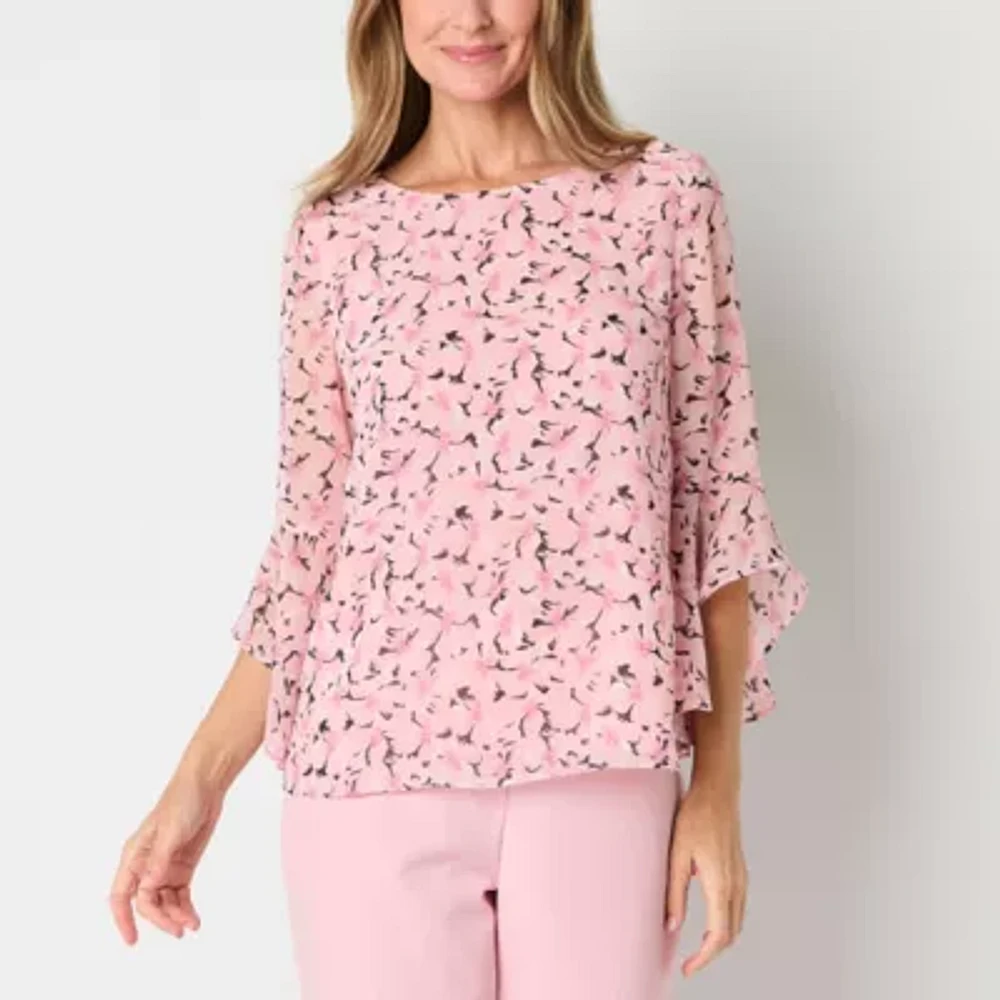Black Label by Evan-Picone Womens Crew Neck 3/4 Sleeve Blouse
