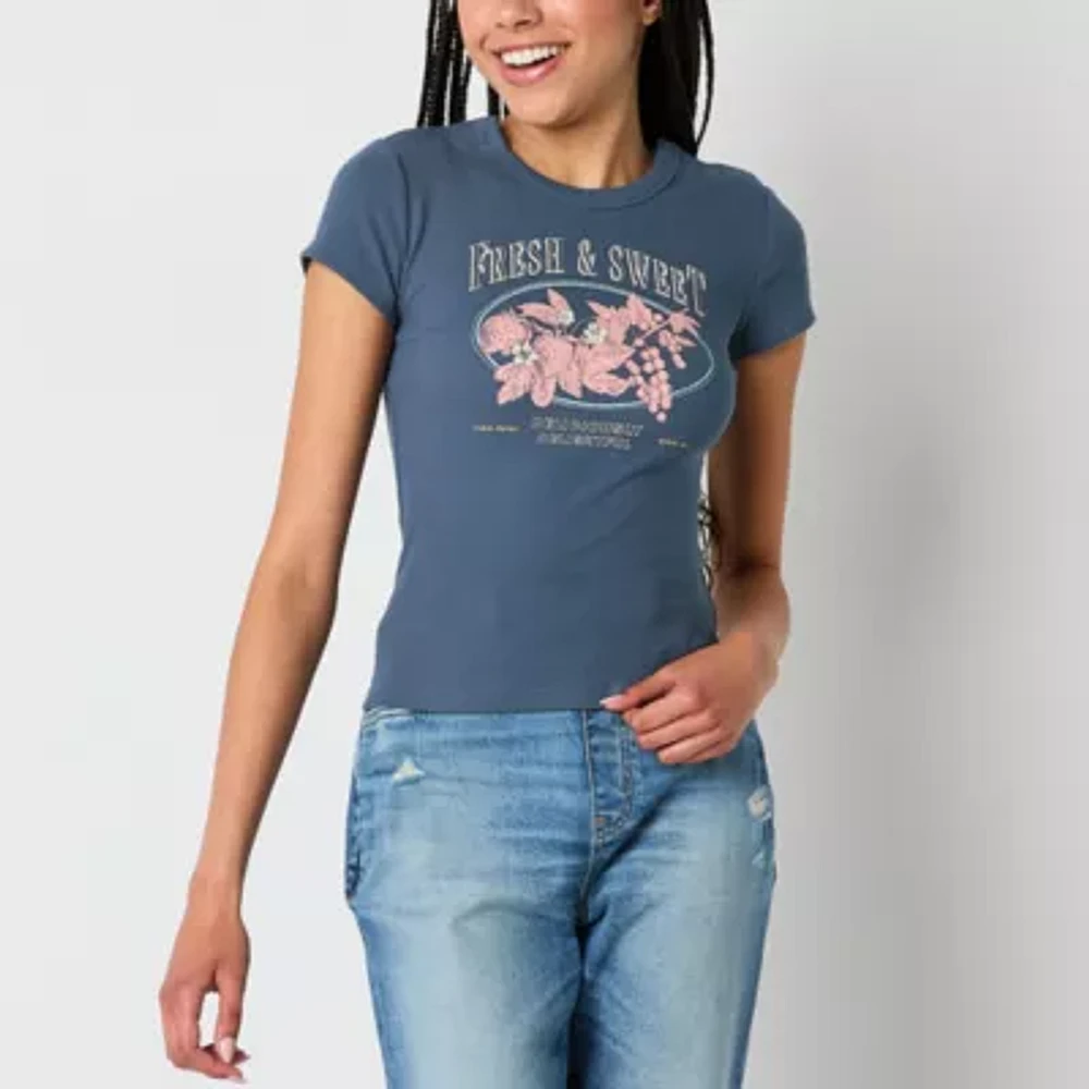 Arizona Womens Easy-on + Easy-off Short Sleeve Adaptive Juniors T-Shirt