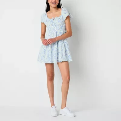 Arizona Womens Short Sleeve Floral Fit + Flare Dress Juniors