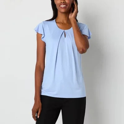 Liz Claiborne Womens Round Neck Short Sleeve Blouse