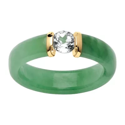 Womens 5MM Genuine Green Jade 10K Gold Band