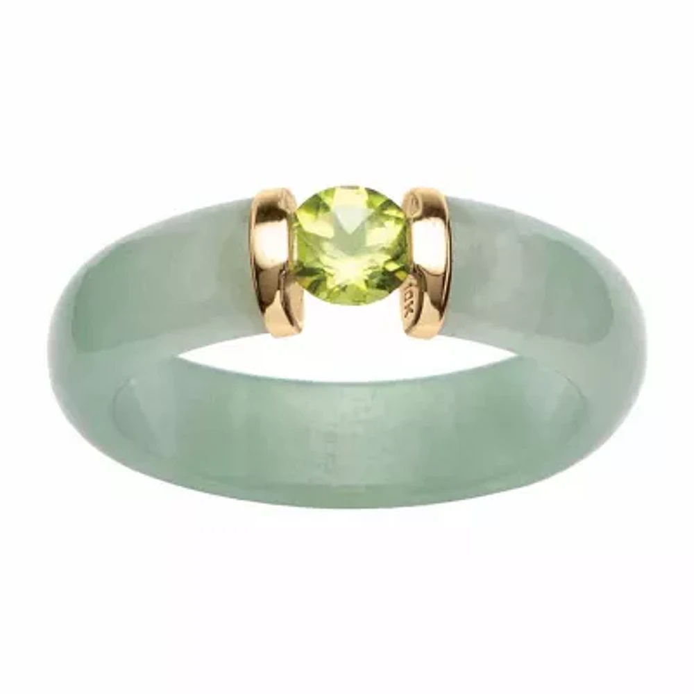 Womens 5MM Genuine Green Jade 10K Gold Band