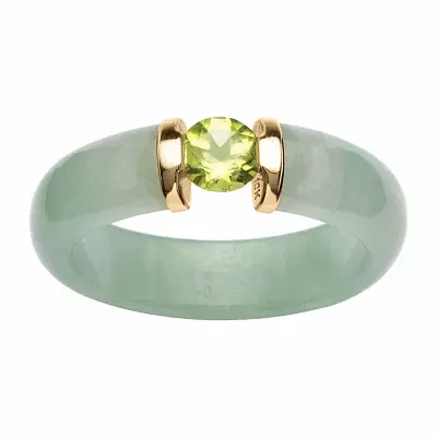 Womens 5MM Genuine Green Jade 10K Gold Band