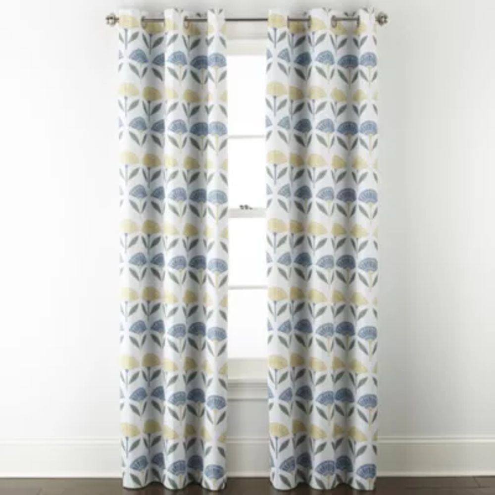 Home Expressions Allister Print Fan Floral Grommet Top Energy Saving 100% Blackout Single Curtain Panel
