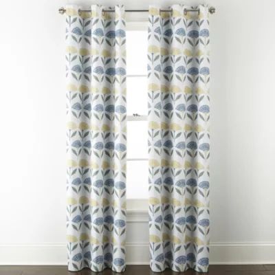 Home Expressions Allister Print Fan Floral Grommet Top Energy Saving 100% Blackout Single Curtain Panel