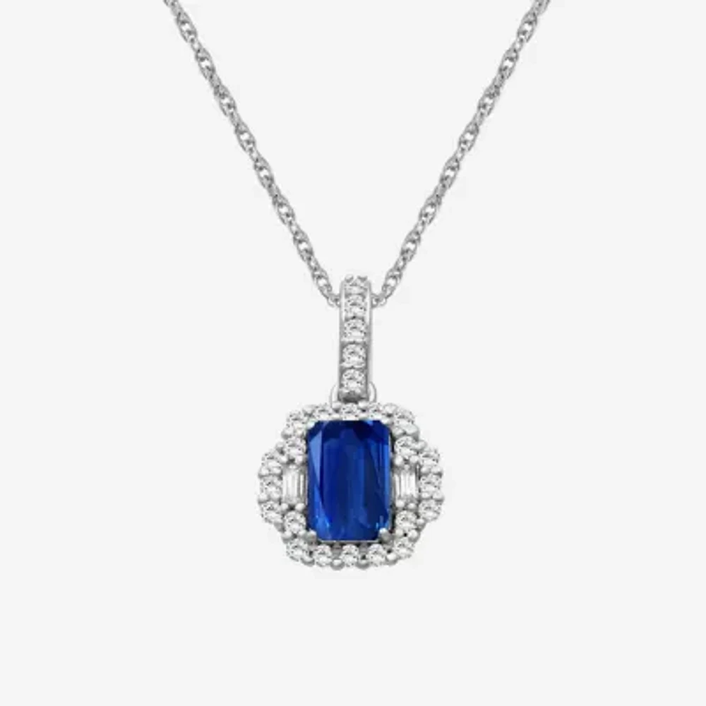 Womens Emerald-cut Gemstone & 1/3 CT. T.W. Natural Diamond 10K Gold Pendant Necklace