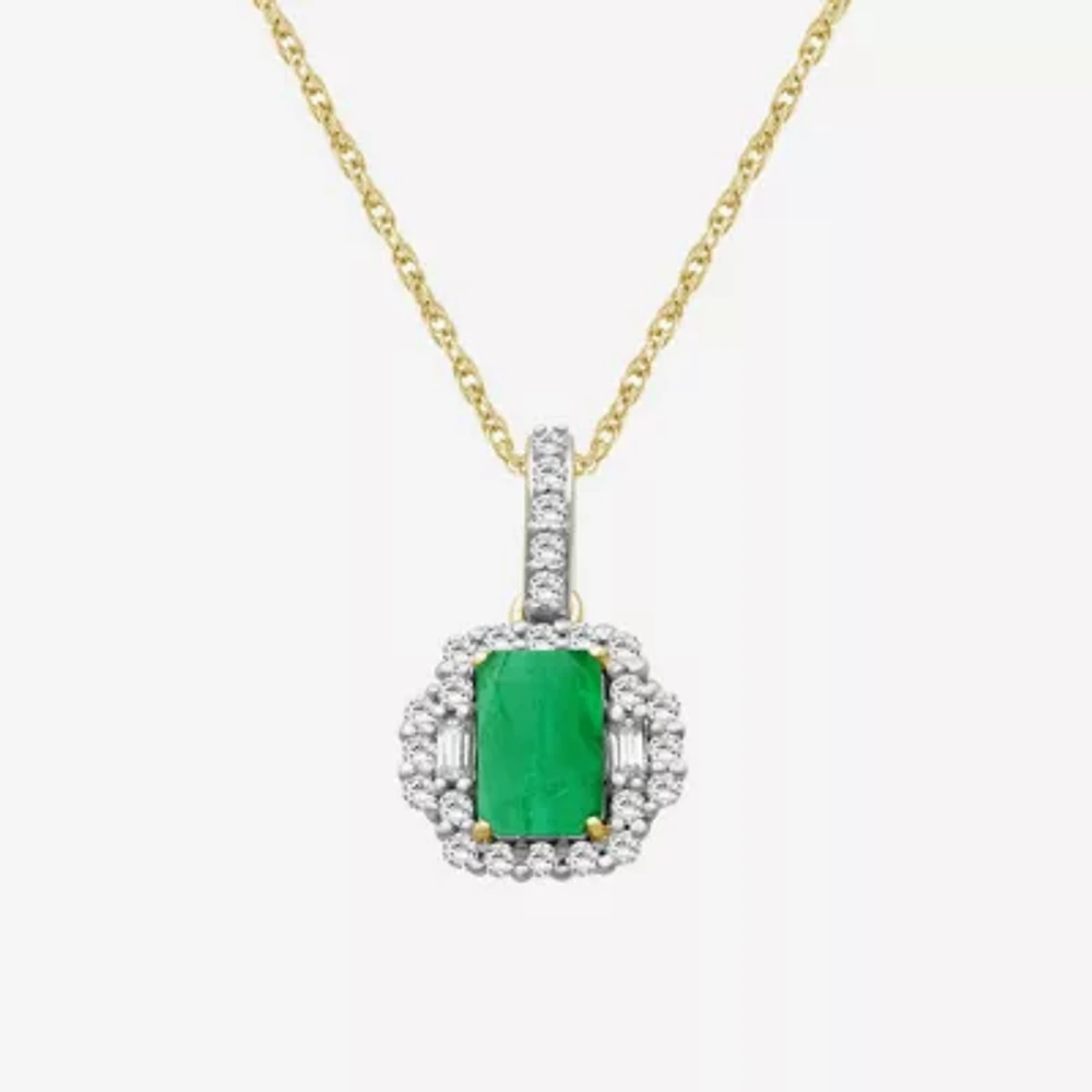 Womens Emerald-cut Gemstone & 1/3 CT. T.W. Natural Diamond 10K Gold Pendant Necklace