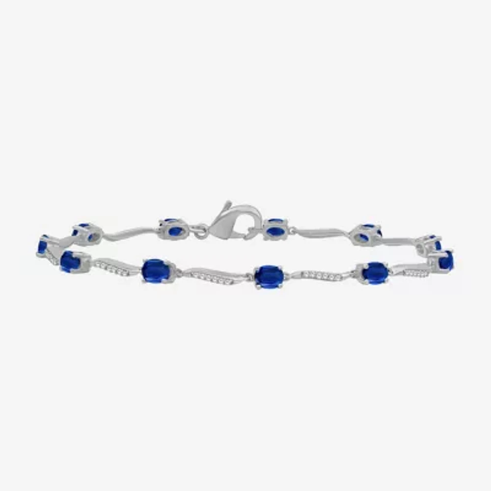 Womens Gemstone & 1/8 CT. T.W. Natural Diamond 10K Gold Oval 7.25 Inch Tennis Bracelet