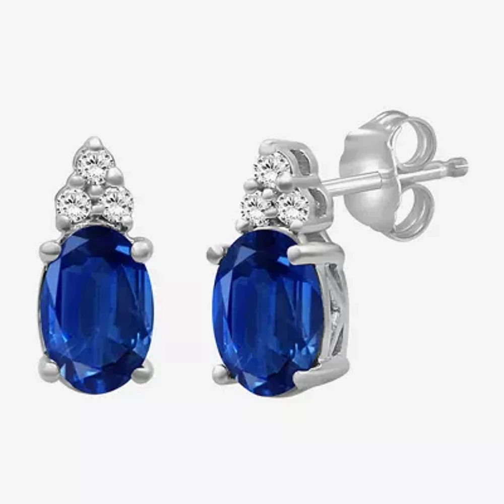 Diamond Accent Gemstone 10K Gold 8.9mm Oval Stud Earrings