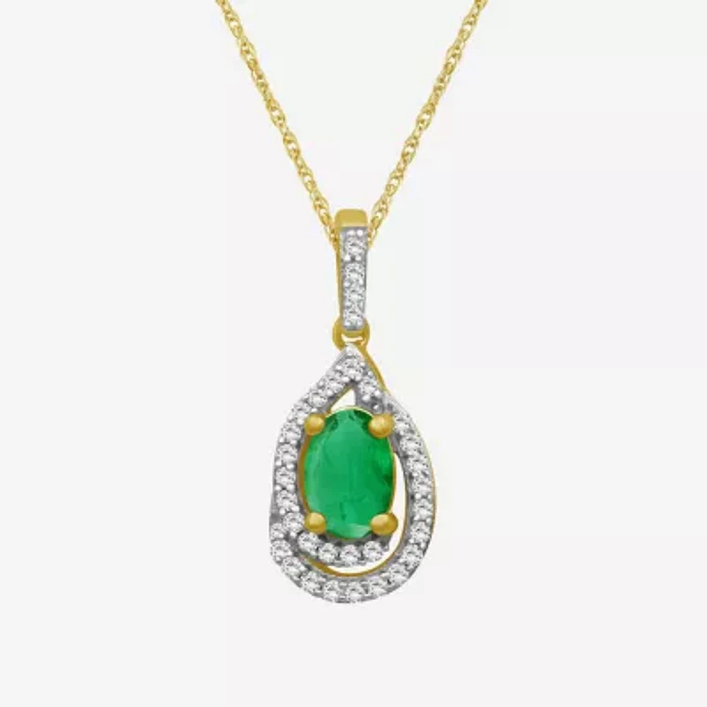 Womens Gemstone & 1/10 CT. T.W. Natural Diamond 10K Gold Oval 18 Inch Pendant Necklace