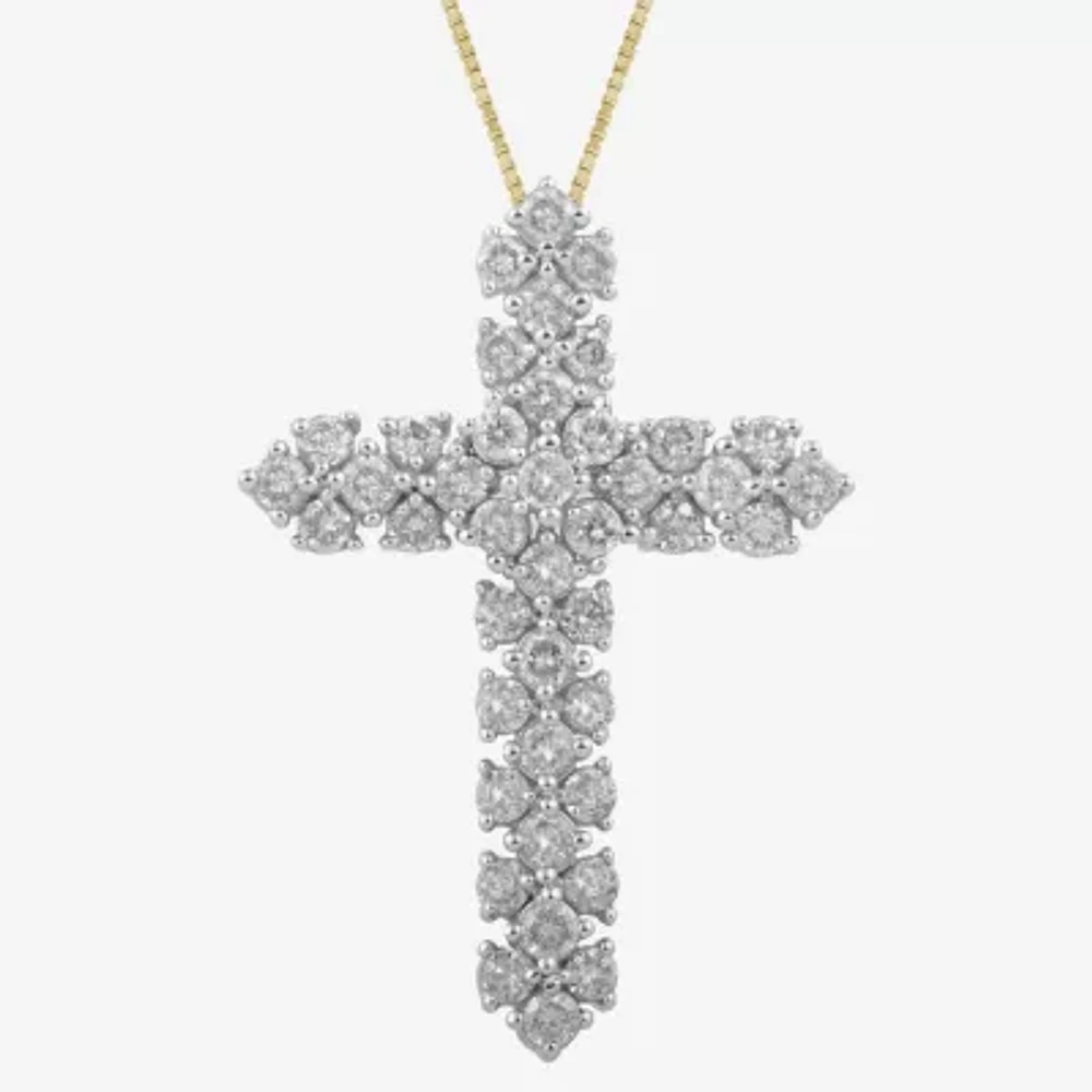 Womens 1 CT. T.W. Natural White Diamond 10K or 14K White or Yellow Gold Cross Pendant Necklace
