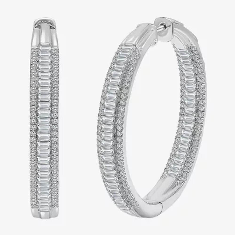 (I / I1) Womens 3 CT. T.W. Lab Grown White Diamond 10K White Gold 37.3mm Hoop Earrings