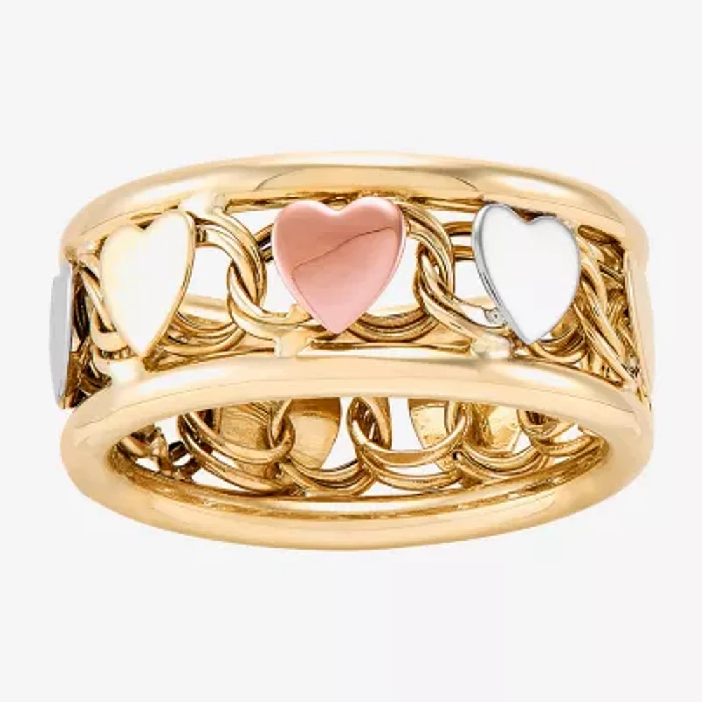 Womens 8.5MM 10K Tri-Color Gold Heart Round Band