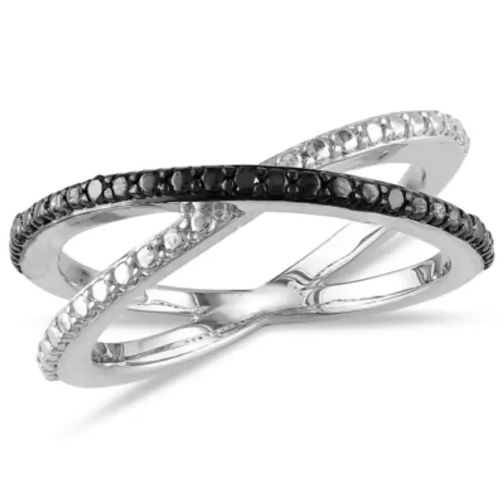Midnight Black Womens 2mm Diamond-Accent Color-Enhanced Diamond Round Crossover Ring Sterling Silver