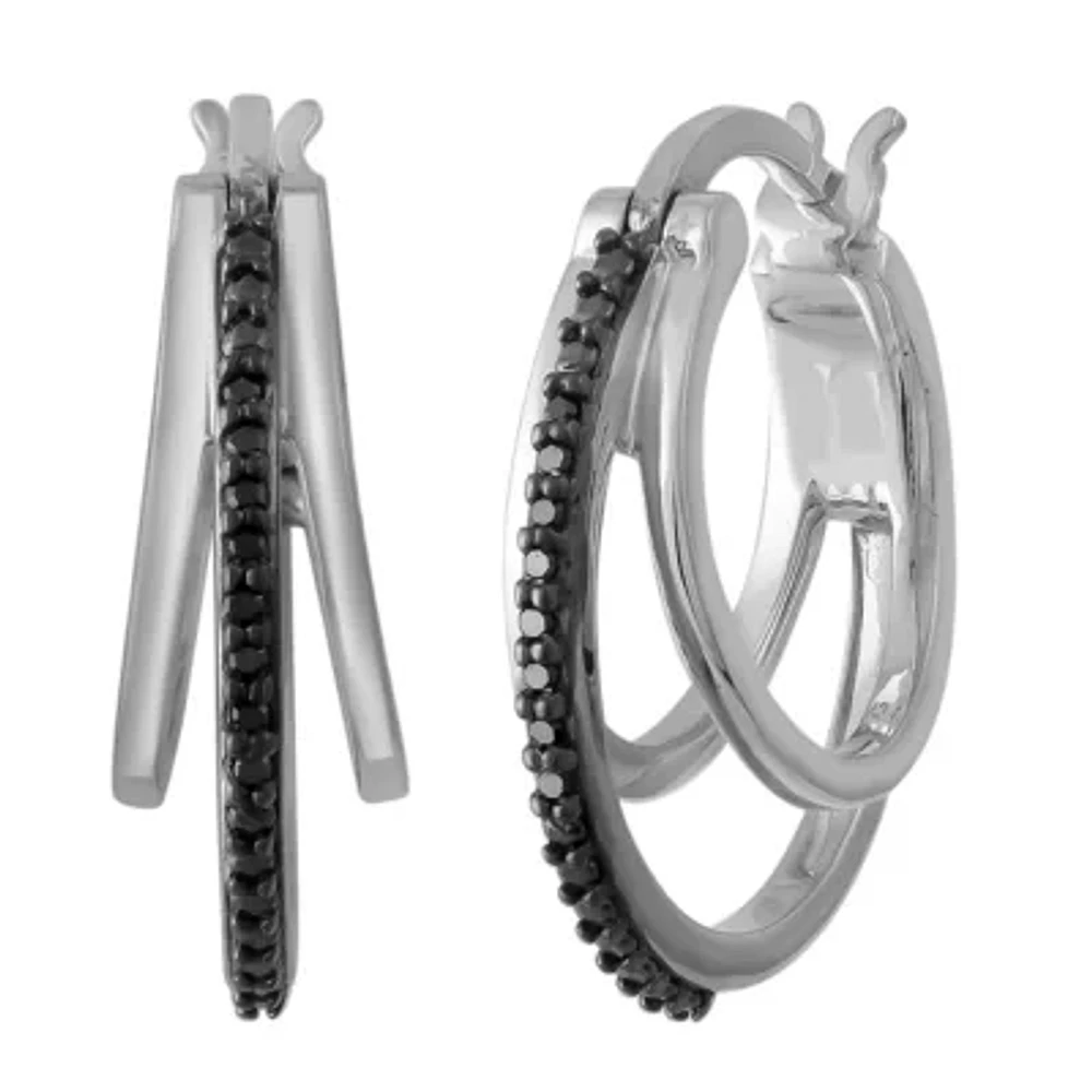 Womens Diamond Accent Natural Black Diamond Sterling Silver 21mm Hoop Earrings