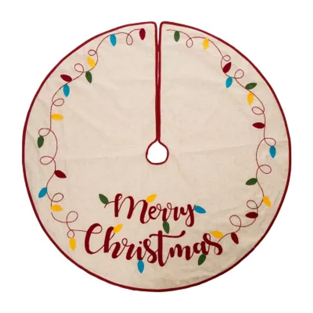Glitzhome Led Embroidered Linen Merry Christmas Indoor Tree Skirt