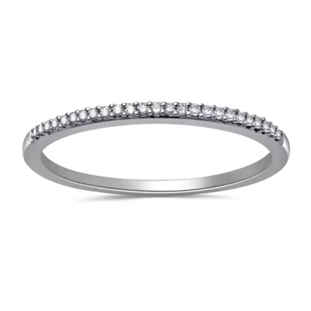 Womens 2MM Diamond Accent Natural White Diamond Sterling Silver Wedding Band