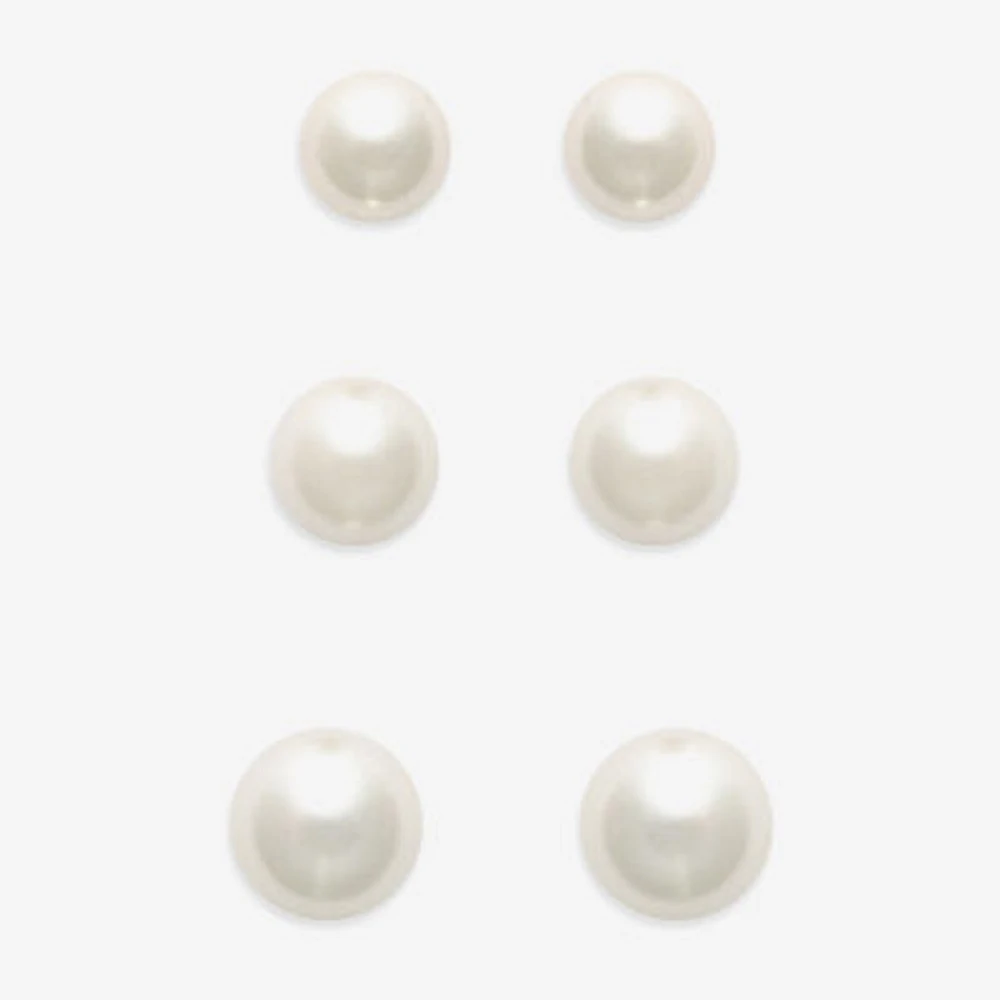 Mixit Womens White Glass Simulated Pearl Hypoallergenic 3 Pair Earring Set