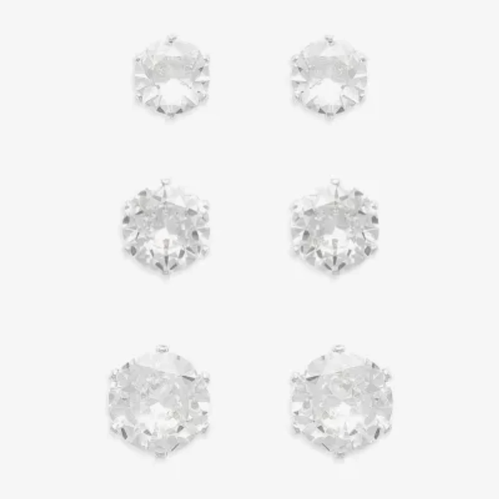 Mixit Womens Cubic Zirconia Hypoallergenic 3 Pair Earring Set