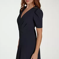 Marc New York Womens Short Sleeve Midi Fit + Flare Dress