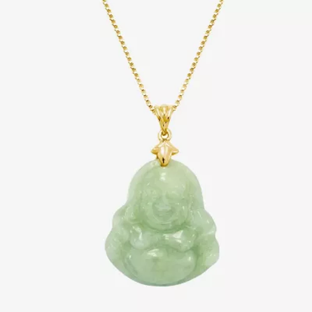 Buddha Womens Genuine Green Jade 14K Gold Over Silver Sterling Silver 18 Inch Pendant Necklace