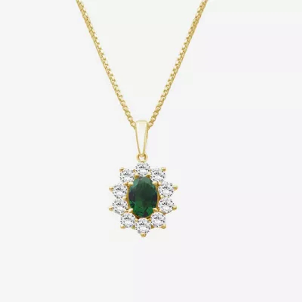 Womens Oval-cut Gemstone & / CT. T.W. Lab-Grown Diamond 10K Gold Pendant Necklace