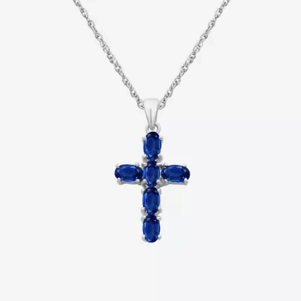 Womens Gemstone 10K White Gold Cross Oval 18 Inch Pendant Necklace