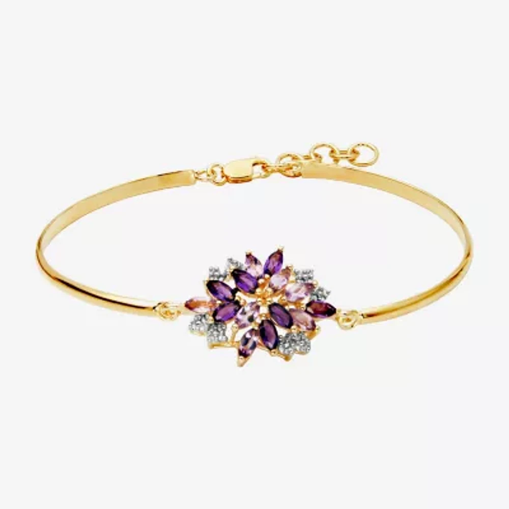 Womens Genuine Purple Amethyst Casted 14K Gold Over Silver Bangle Bracelet