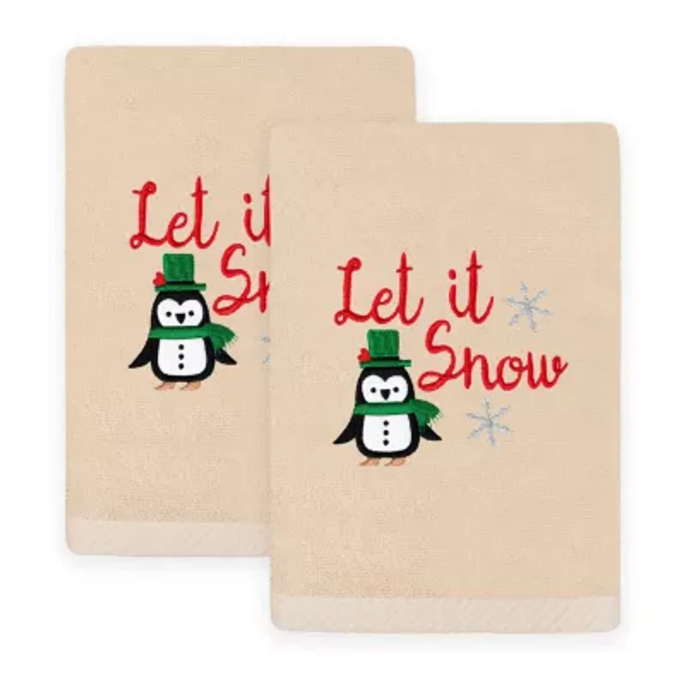 Linum Home Textiles Let It Snow Embroidered 2-pc. Hand Towel