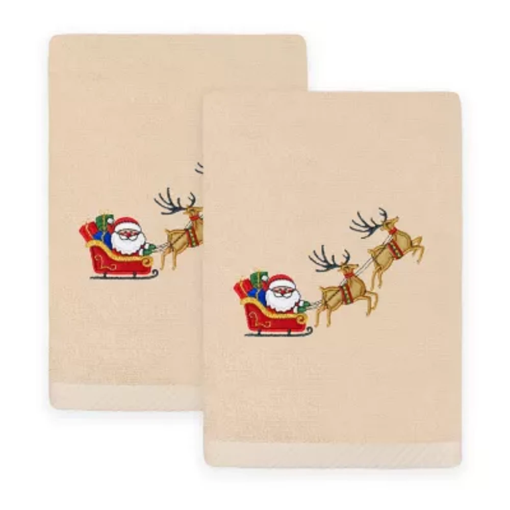 Linum Home Textiles Santas Sled Embroidered 2-pc. Hand Towel