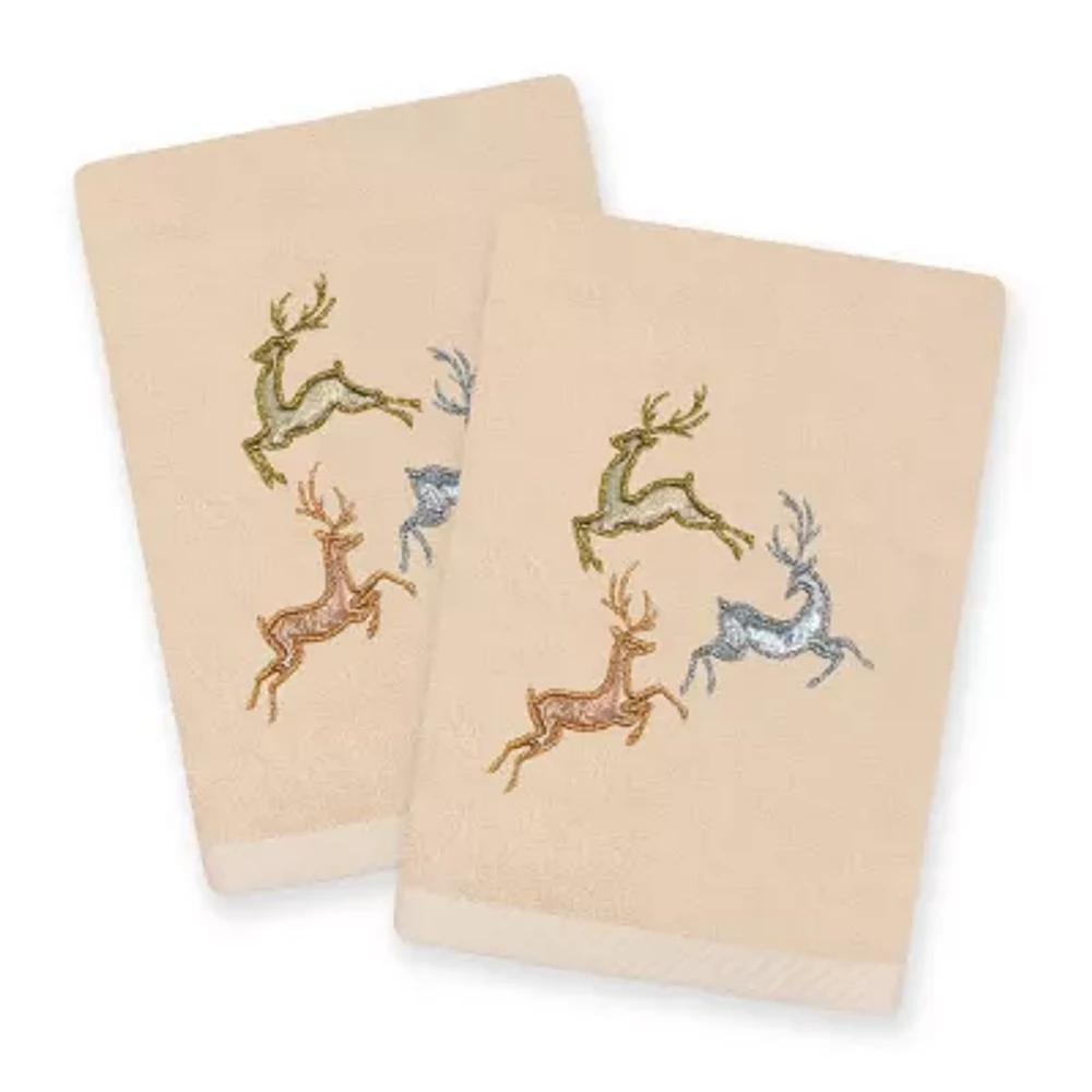 Linum Home Textiles Xmas Leaping Deer Embroidered 2-pc. Hand Towel