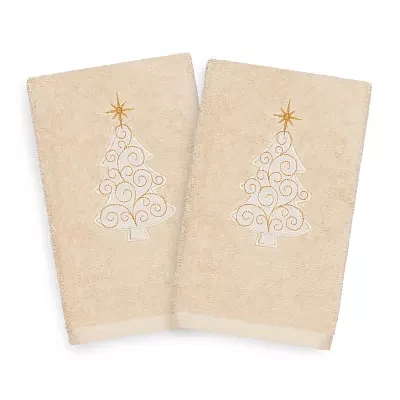 Linum Home Textiles Xmas Scroll Tree Embroidered 2-pc. Hand Towel