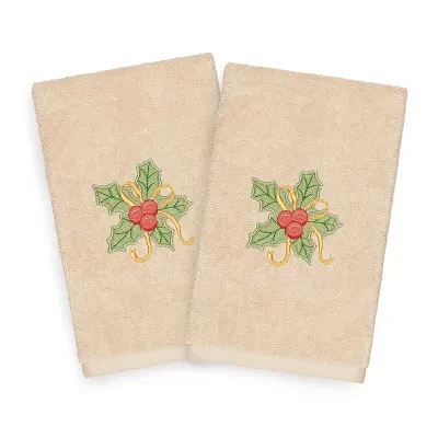 Linum Home Textiles Xmas Holly Bunch Embroidered 2-pc. Hand Towel