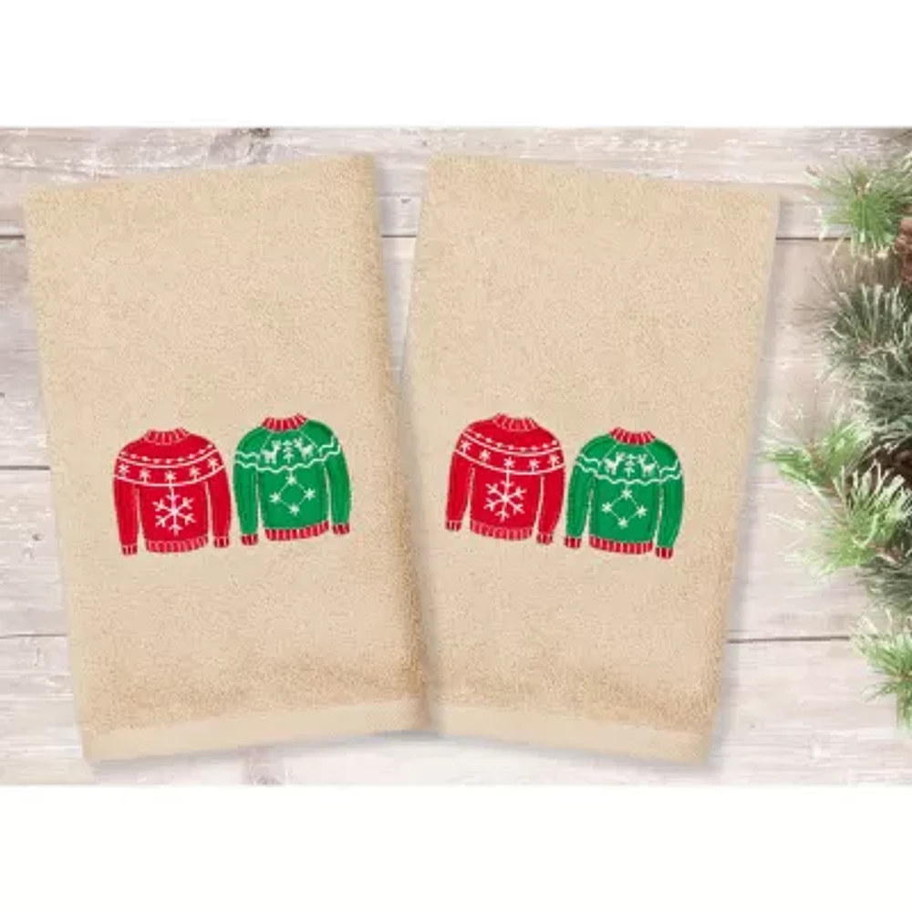 Linum Home Textiles Christmas Sweaters Embroidered 2-pc. Hand Towel