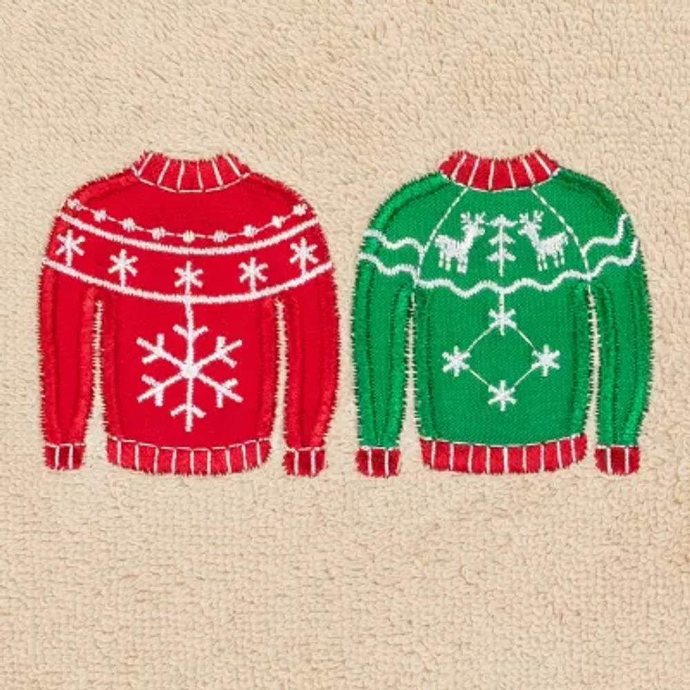 Linum Home Textiles Christmas Sweaters Embroidered 2-pc. Hand Towel