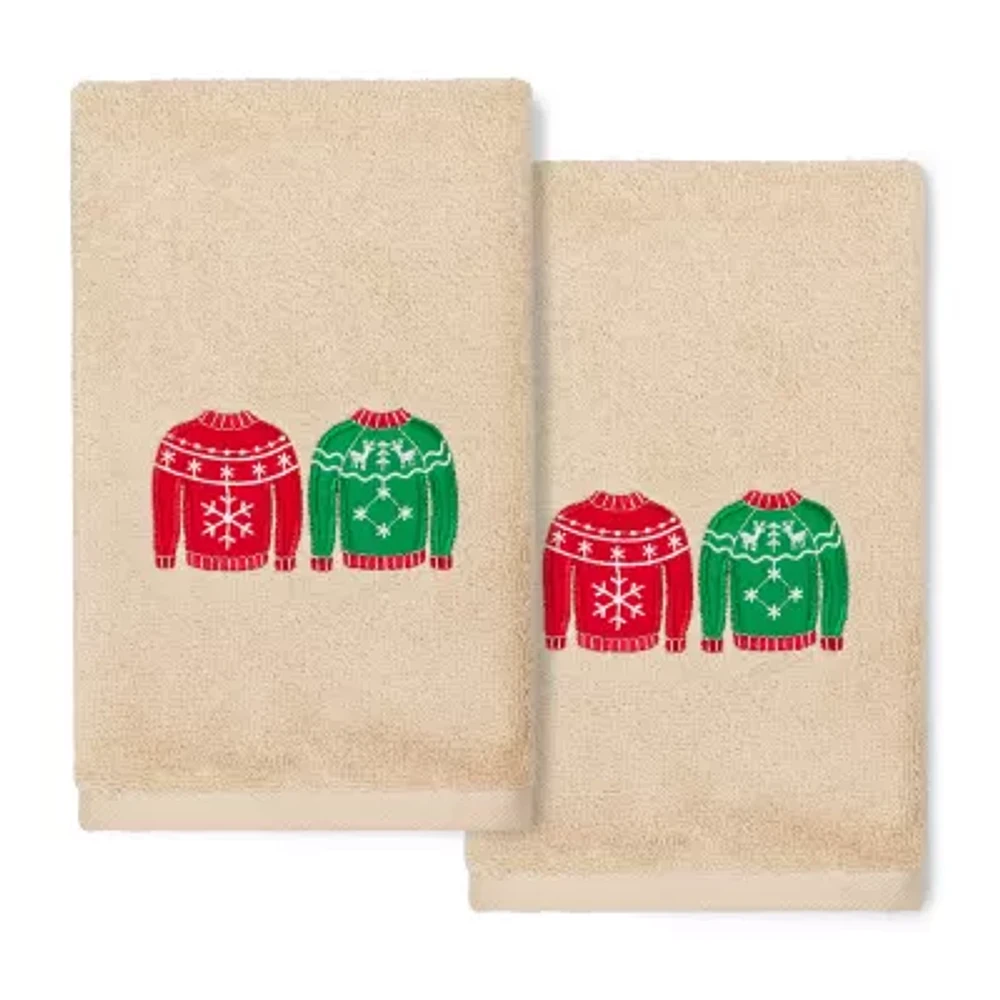 Linum Home Textiles Christmas Sweaters Embroidered 2-pc. Hand Towel